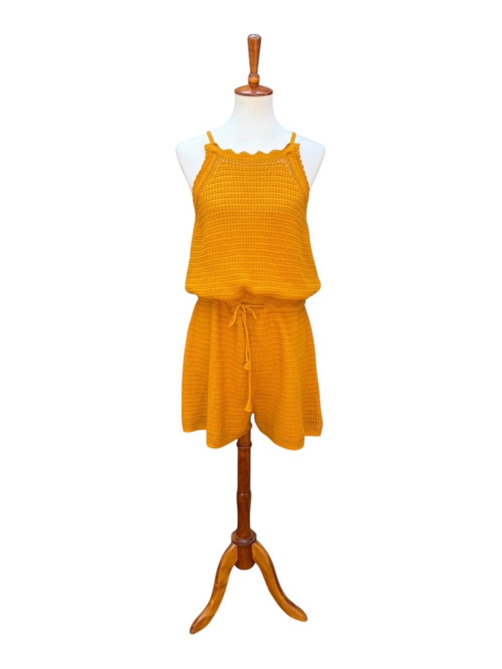 Universal Thread Crochet Romper – Size L – Mustard Yellow Boho Knit One Piece